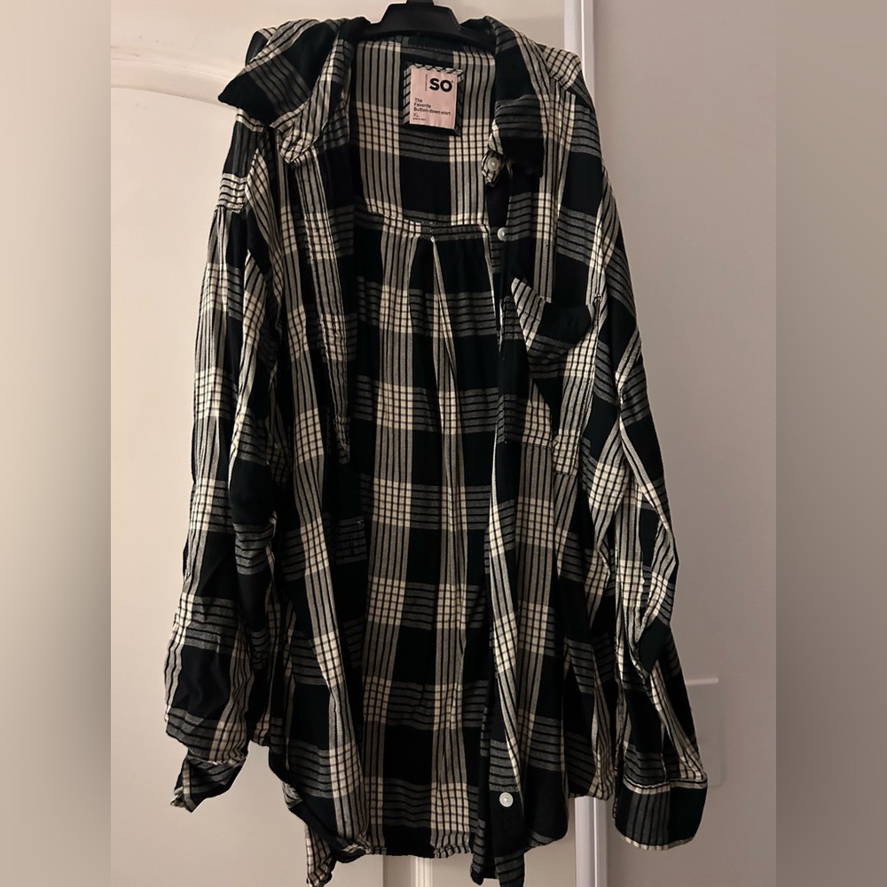 So button down shirt black and cream plaid